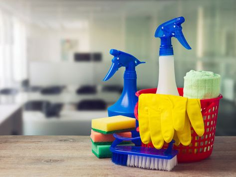 a cleaning supplies on a table